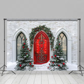 Lofaris Bricks House Red Door Tree Christmas Vibe Backdrop